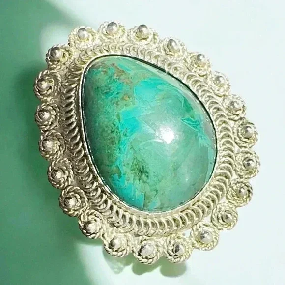 Vintage Eilat Stone in .935 Argentium Silver Brooch Pendant